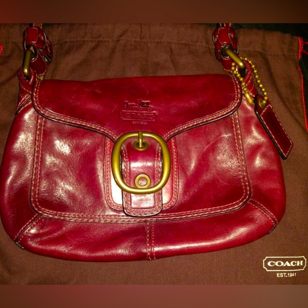 COPY - 2000 era NEW Vinage Coach handbag. Maroon with plaid interior